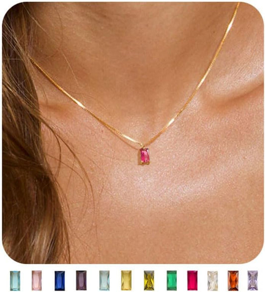 Emerald Birthstone Necklace, 14K Gold Plated Dainty Pendant for Women & Mothers, Green Cubic Zirconia Birthday Gift Jewelry