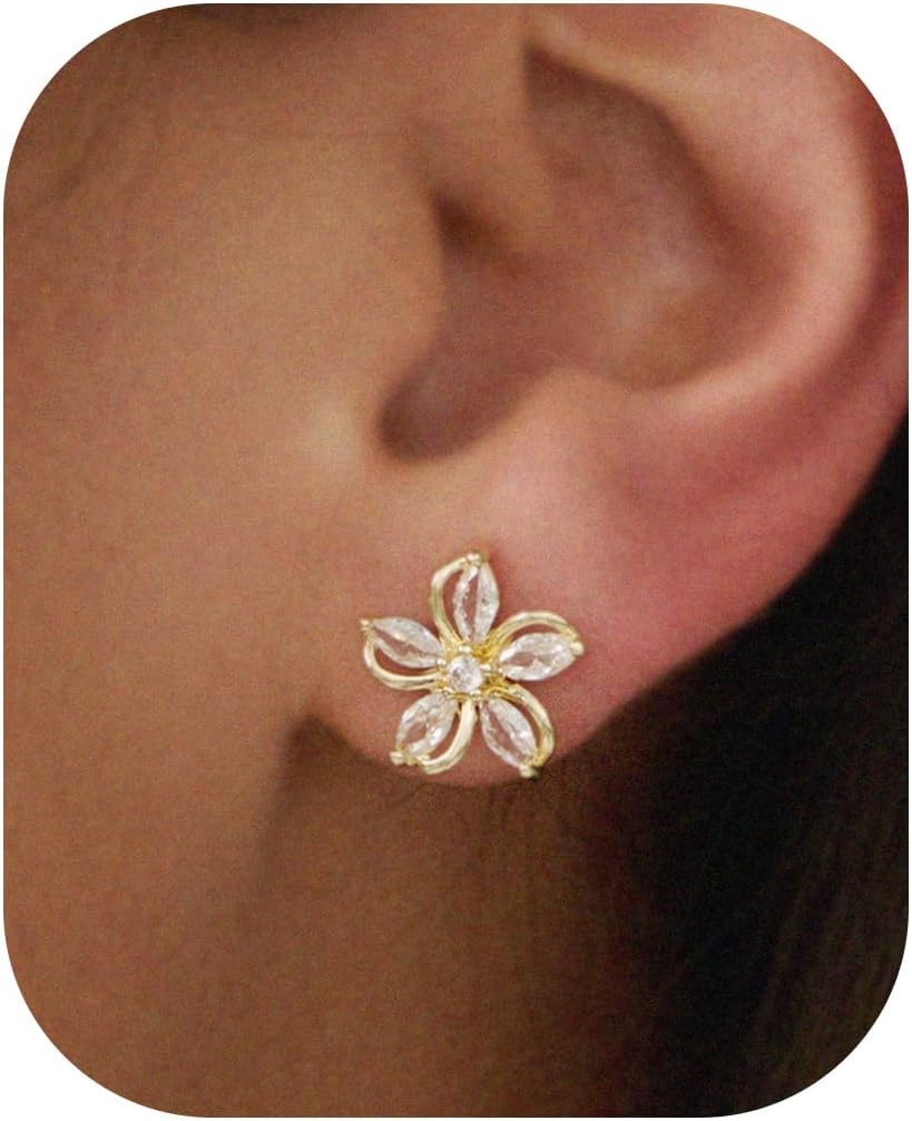 Cubic Zirconia Earrings - 14K Gold Plated Cubic Zirconia CZ Wedding Earrings for Women Bridal Bridesmaid