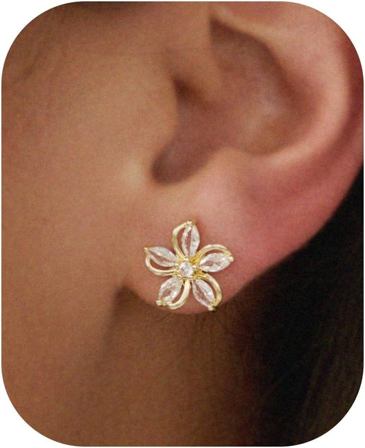 Cubic Zirconia Earrings - 14K Gold Plated Cubic Zirconia CZ Wedding Earrings for Women Bridal Bridesmaid