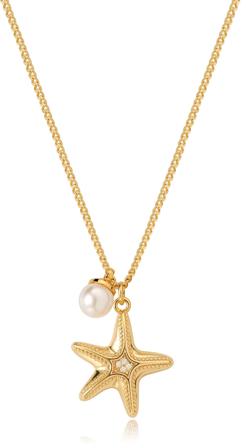 14K Gold Plated Shell/Starfish/Anchor/Dolphin Pendant Necklaces Ocean Beach Summer Jewelry for Women