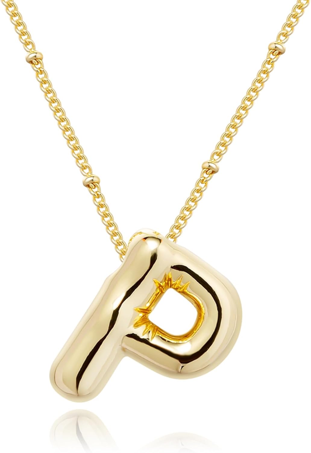 Bubble Initial Necklace; 14K Gold Plated Balloon Letter Pendant; Custom Name Jewelry; Trendy Chunky Gift for Women