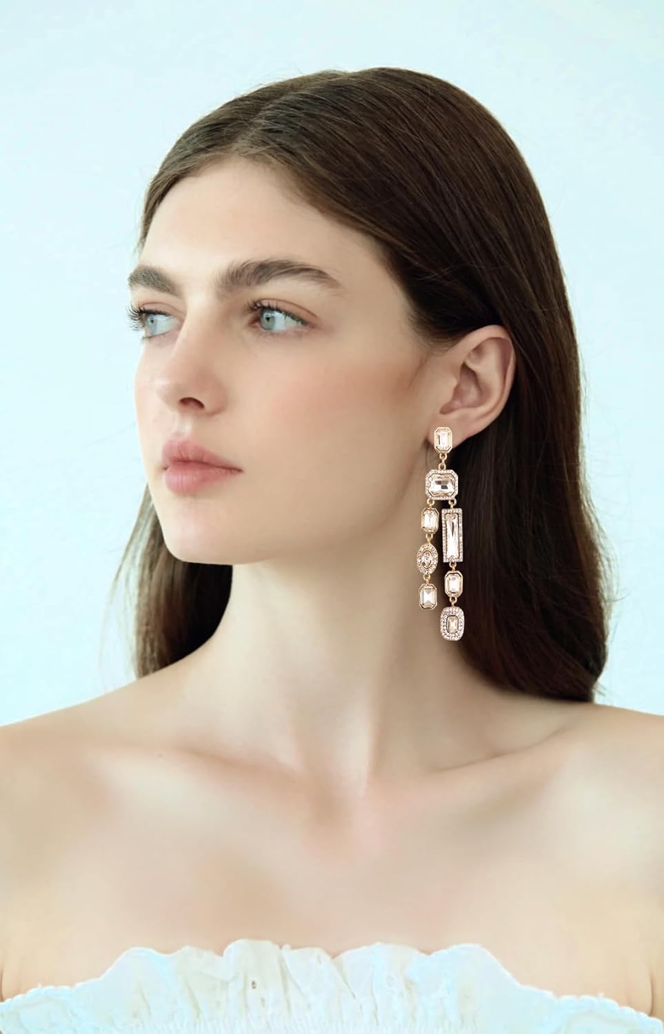 Vintage Rectangle Teardrop Chandelier Earrings, Art Deco Wedding Austrian Crystal Drop Dangle Earrings for Women Party Prom