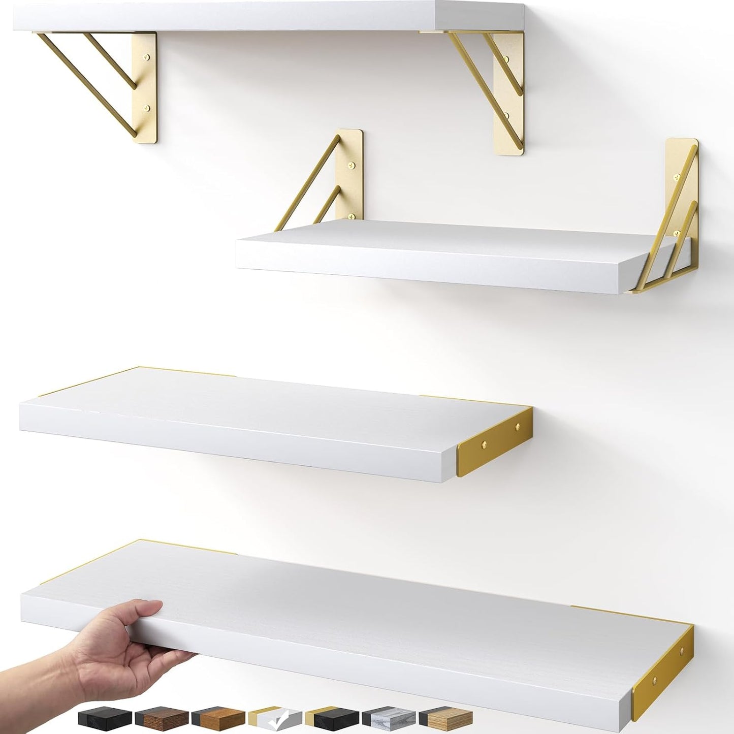 Wall Mounted Floating Shelves, Wood Floating Wall Shelf for Books & Decor（Set of 4）
