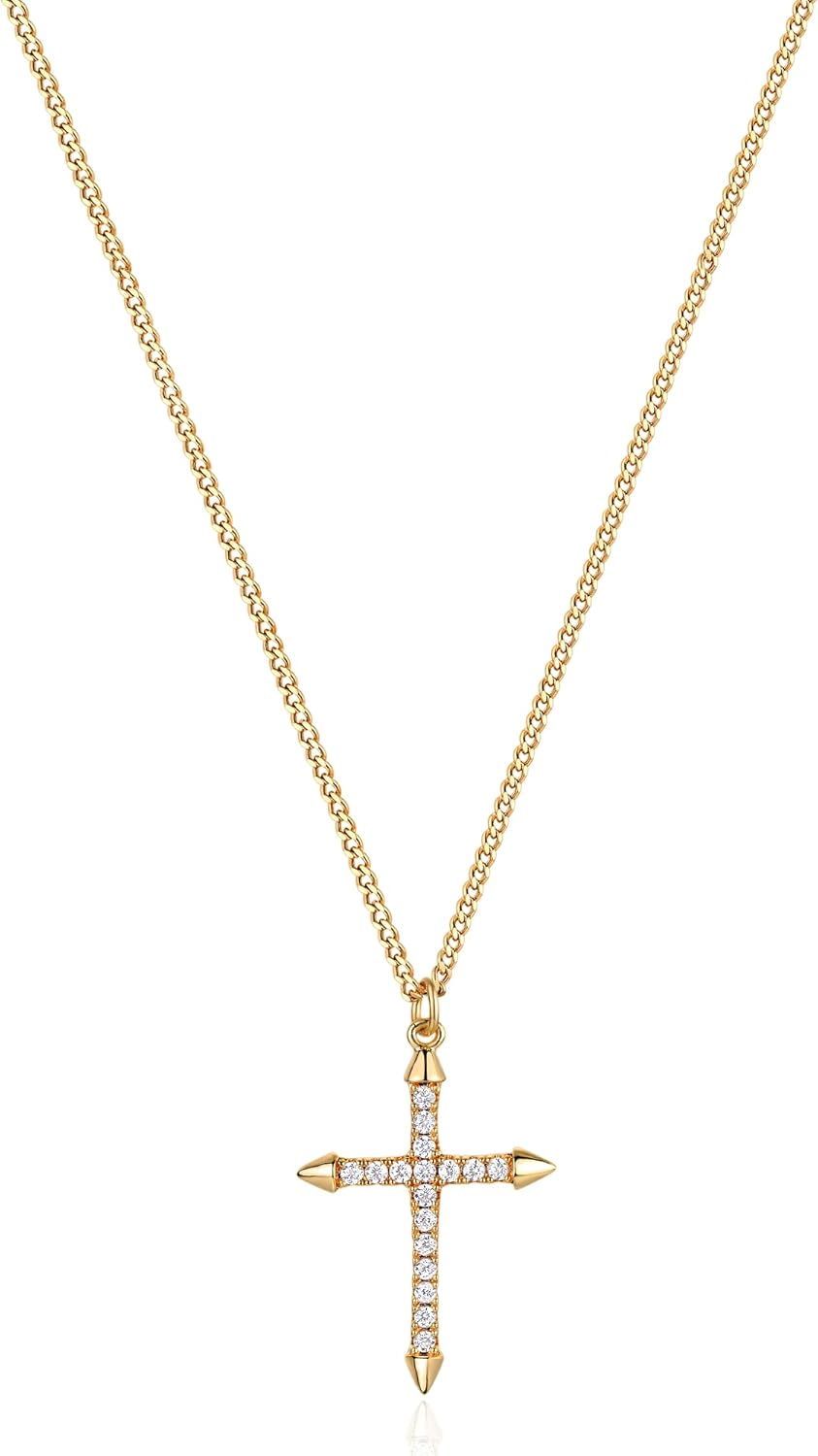 Cross Necklace 14K Plated Dainty Chain, Minimalist Faith Pendant Religious Prayer Jewelry Gift