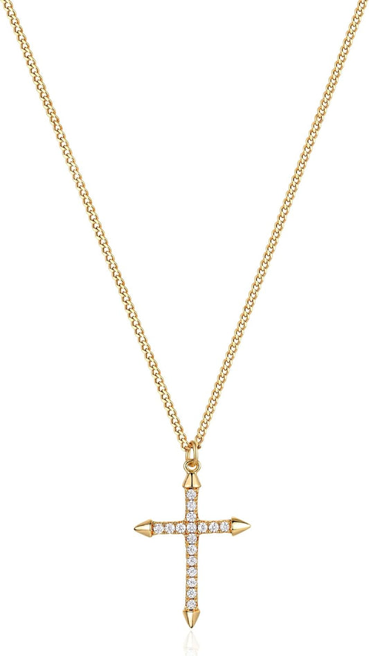 Cross Necklace 14K Plated Dainty Chain, Minimalist Faith Pendant Religious Prayer Jewelry Gift