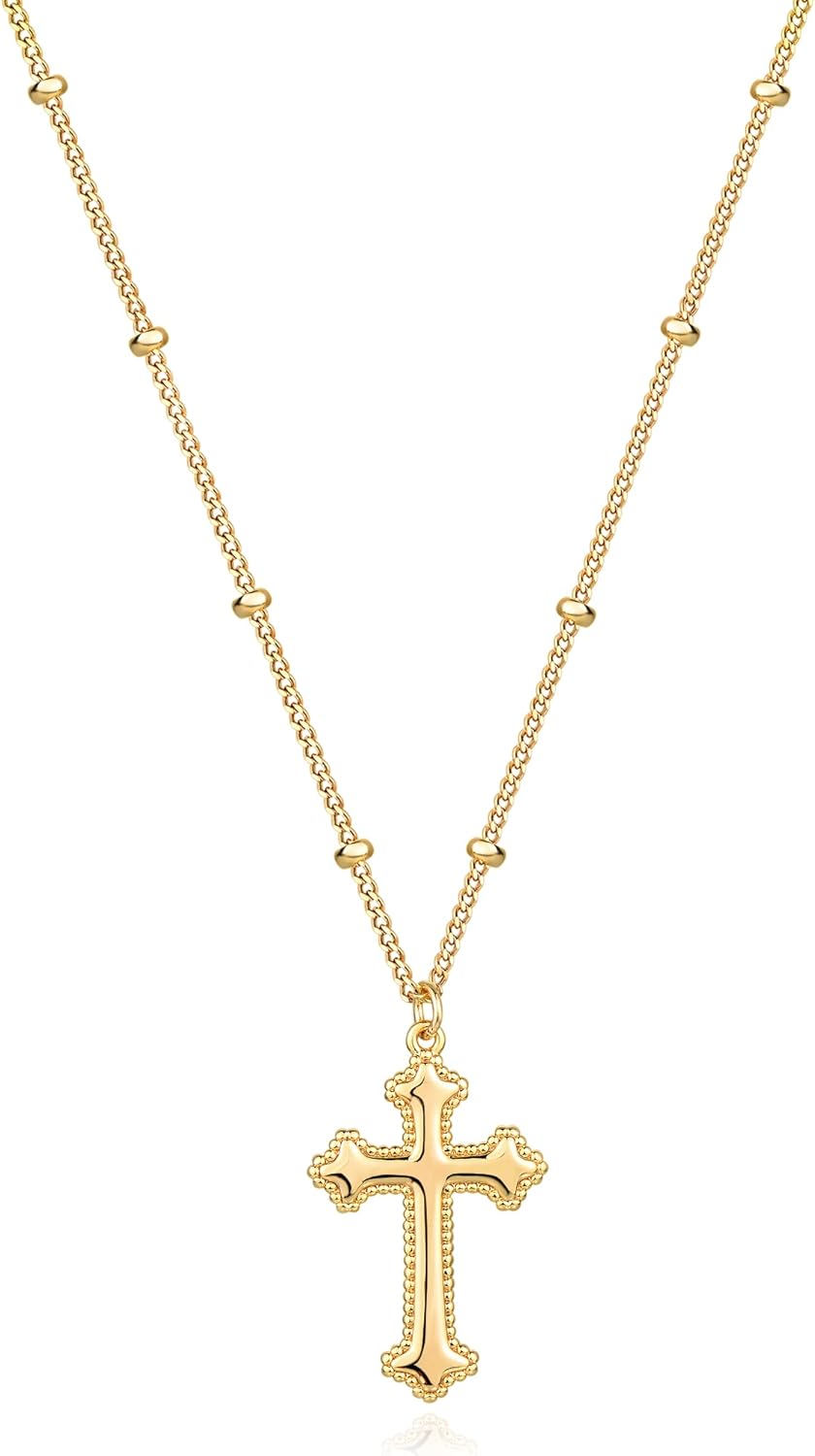 Cross Necklace 14K Plated Dainty Chain, Minimalist Faith Pendant Religious Prayer Jewelry Gift