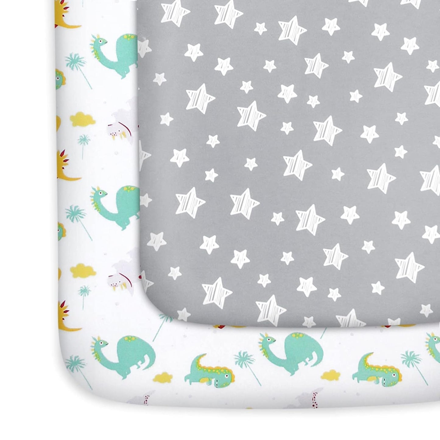 2 Pack Mini Crib Sheets, Stretchy Playard Fitted Sheet, Soft and Breathable Material, Stars & Bunny