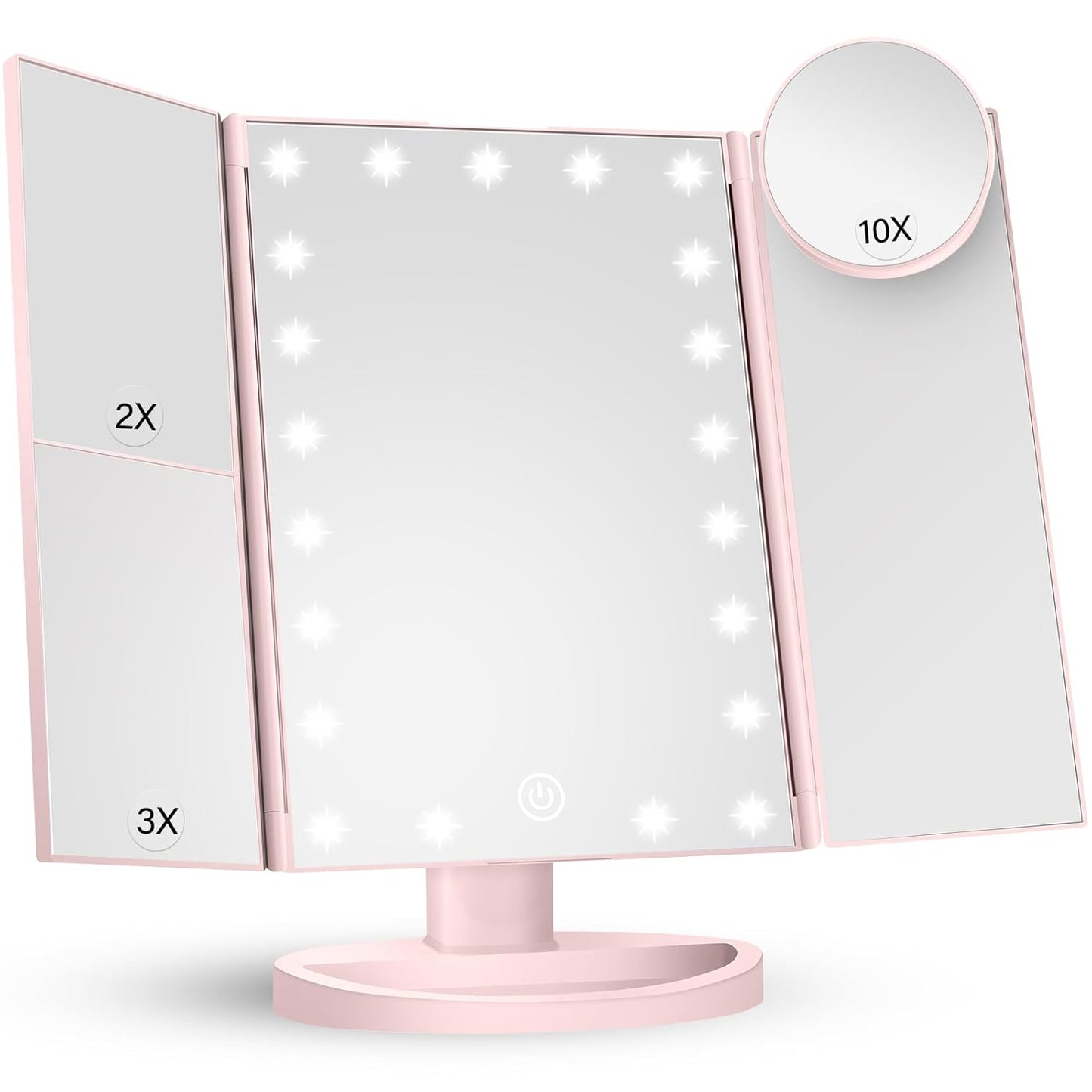 Makeup Mirror Vanity Mirror with Lights, 2X, 3X, 10X Magnification, Touch Control, Trifold, Modern Style