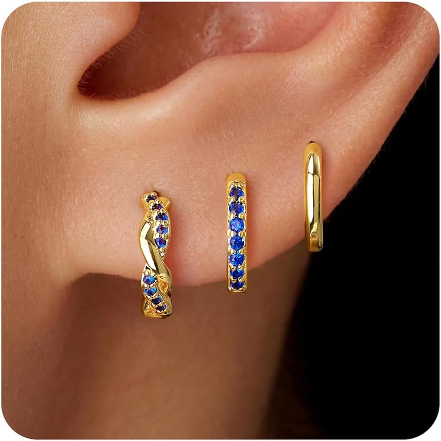 Inerney Gold Huggie Hoop Earrings Set for Women, Dainty Small Sterling Silver Earring Stacks Hypoallergenic Jewelry for Multiple Piercings
