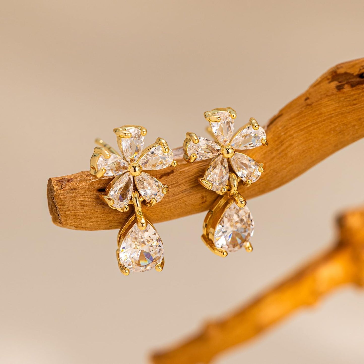 Cubic Zirconia Earrings - 14K Gold Plated Cubic Zirconia CZ Wedding Earrings for Women Bridal Bridesmaid