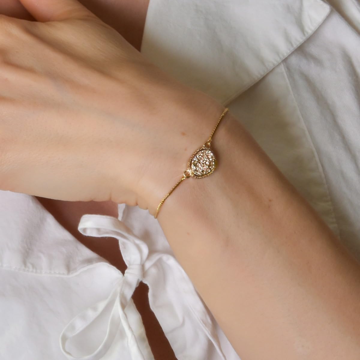 Humble Chic NY Simulated Druzy Chain Bracelet for Women - Boho Stackable Adjustable Bolo Slider Bracelet