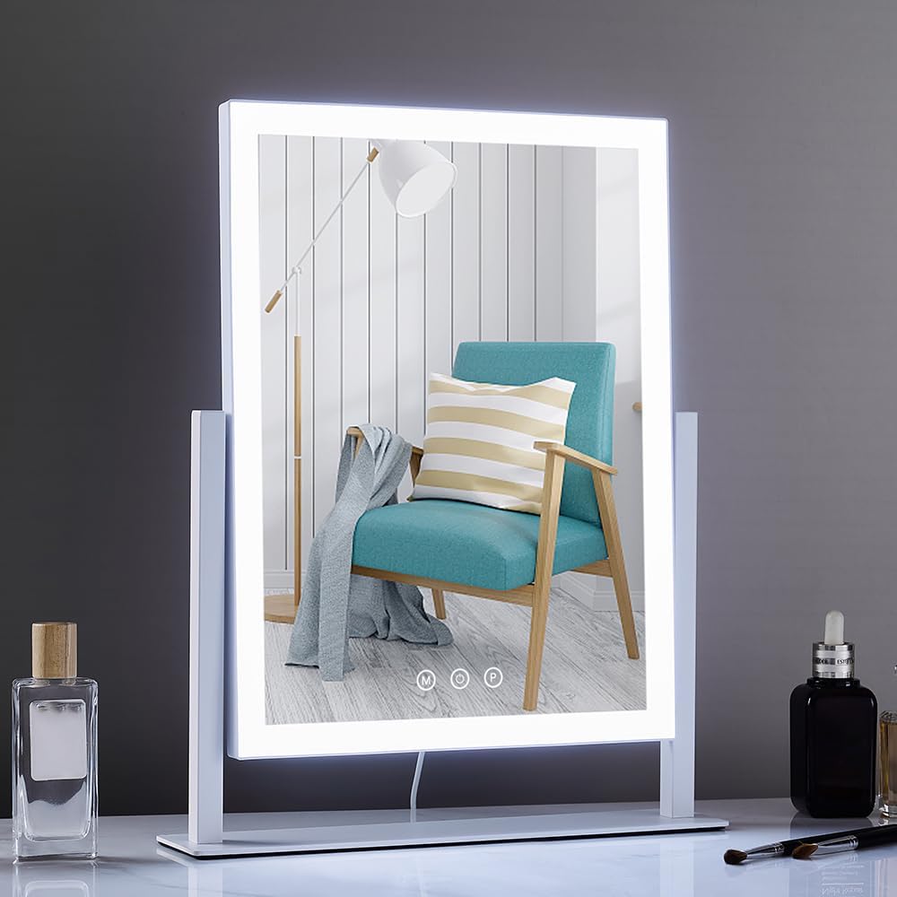 Lighted Makeup Mirror,  Three Color Lighting Modes, and 5X Magnification Mirror, Smart Touch Control
