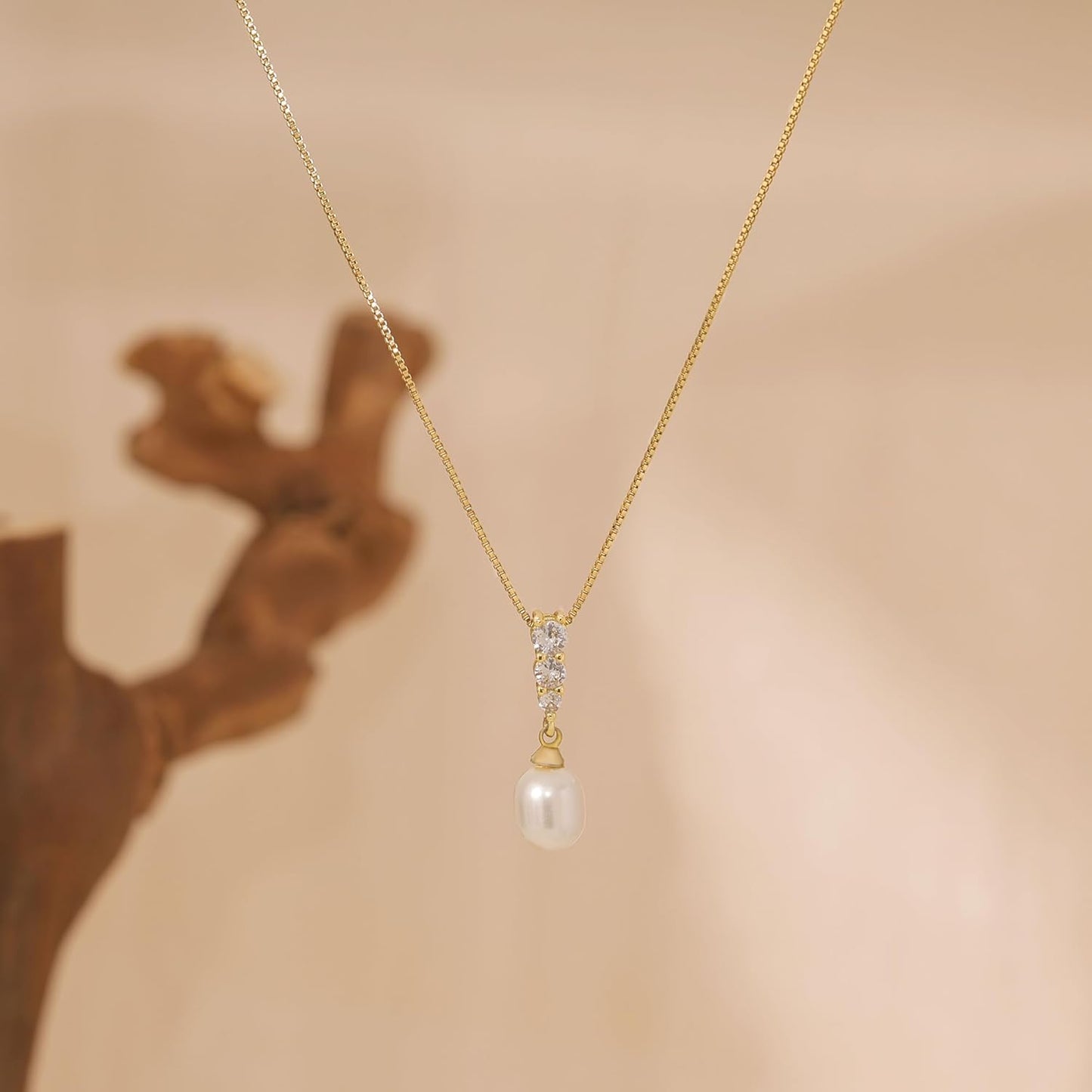 14K Gold Plated Bridal Necklace: Dainty Pearl & CZ Pendant, Classic Wedding Gift for Women
