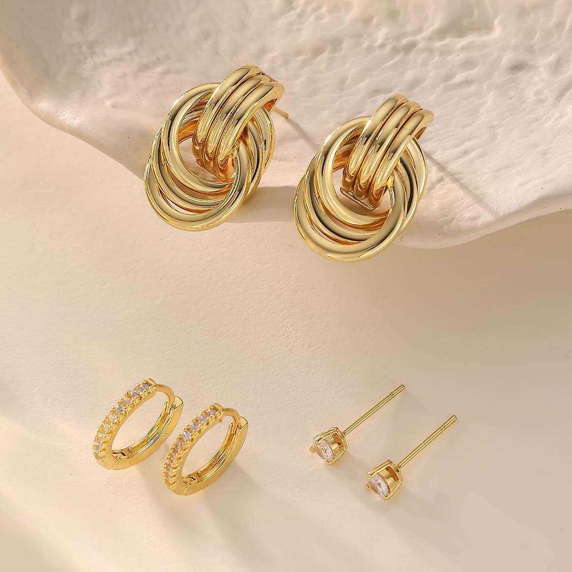 3Pairs Gold Hoop Earrings Set for Women Trendy Chunky Huggie Dainty Earrings Jewelry for Women Teens
