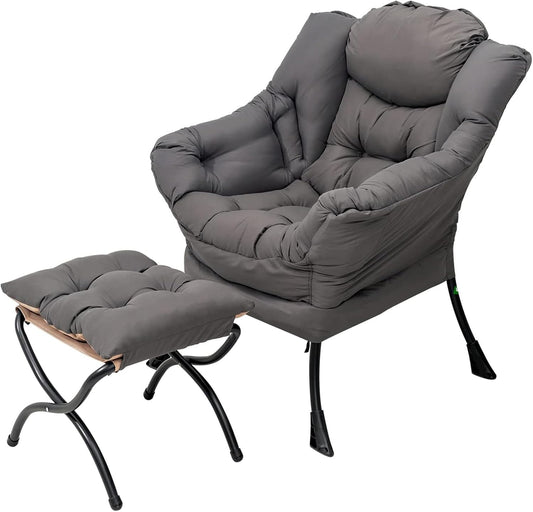 Lazy Lounge Chair with Ottoman and Side Pocket - Modern Accent Armchair with Armrests, Reading and Space Relaxation