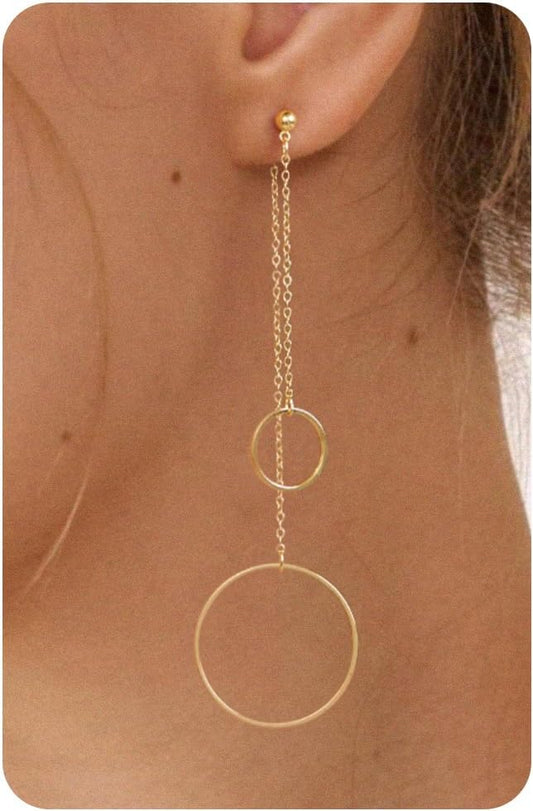 Dangle Earrings for Women- 14K Gold Plated Butterfly Heart Star Hoop Chain Tassel Design Long Dangle Earrings