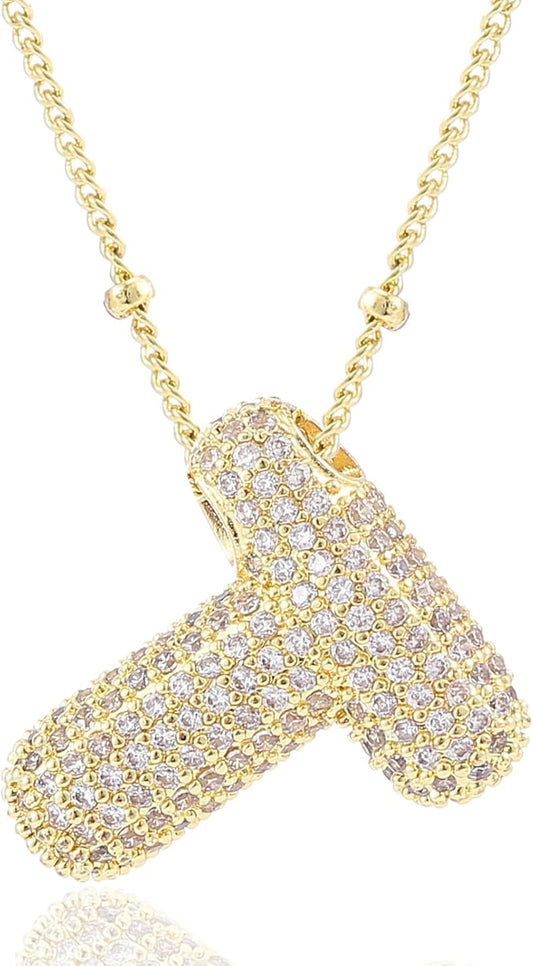 Personalized Chunky Initial Necklace: 14K Gold Plated Bubble Balloon Charm Pendant for Women