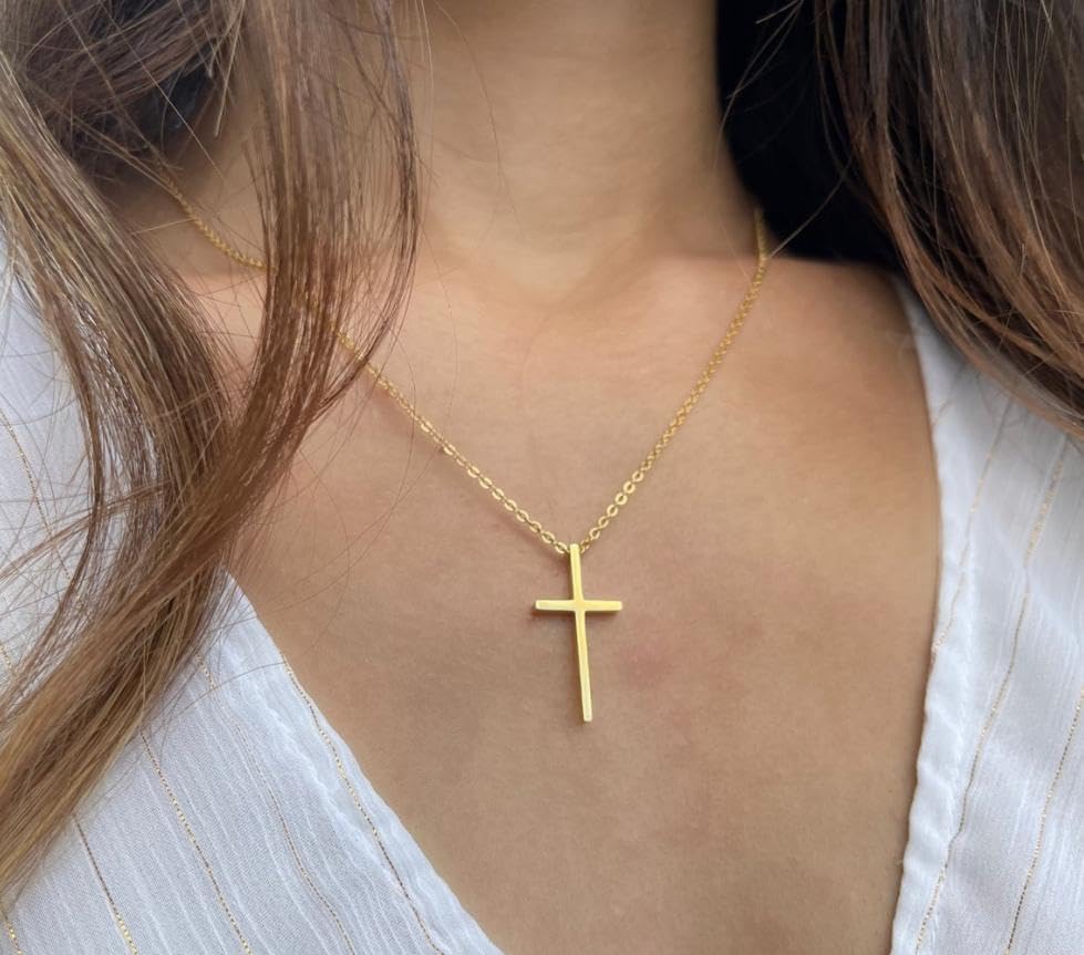 Two-Tone Cross Necklace, 14K Gold & Silver Plated Minimalist Dainty Chain, Religious Gift & Everyday Jewelry for Women