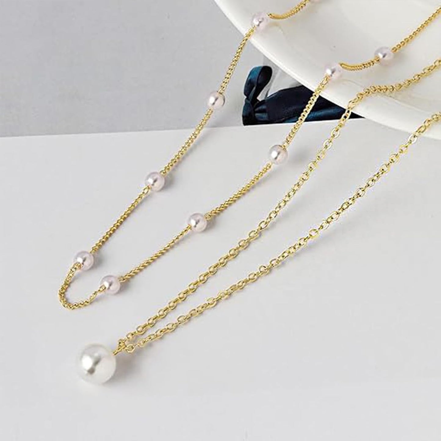 14K Gold Plated Pearl Necklace Set for Women - Dainty Layered Daisy Choker, Elegant Gift