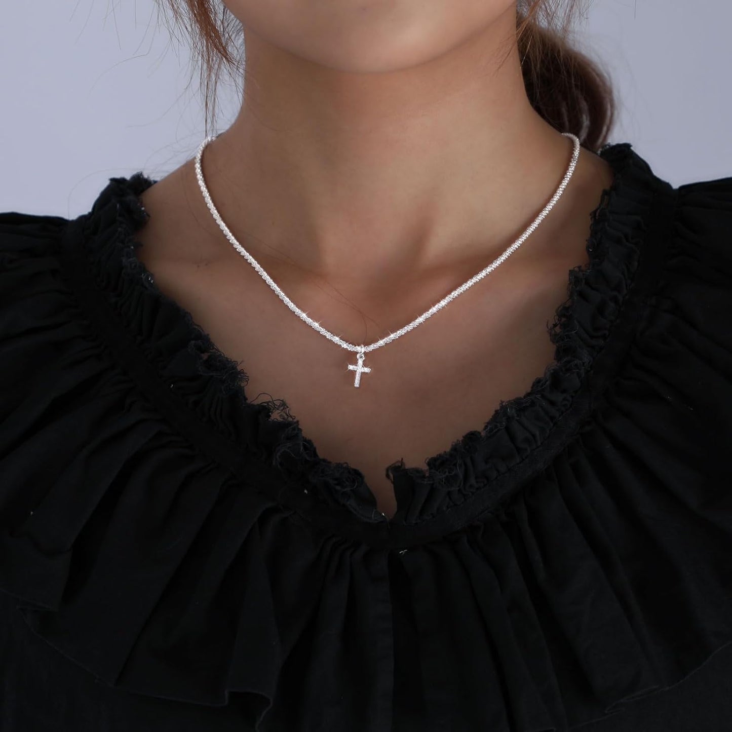 Two-Tone Cross Necklace, 14K Gold & Silver Plated Minimalist Dainty Chain, Religious Gift & Everyday Jewelry for Women