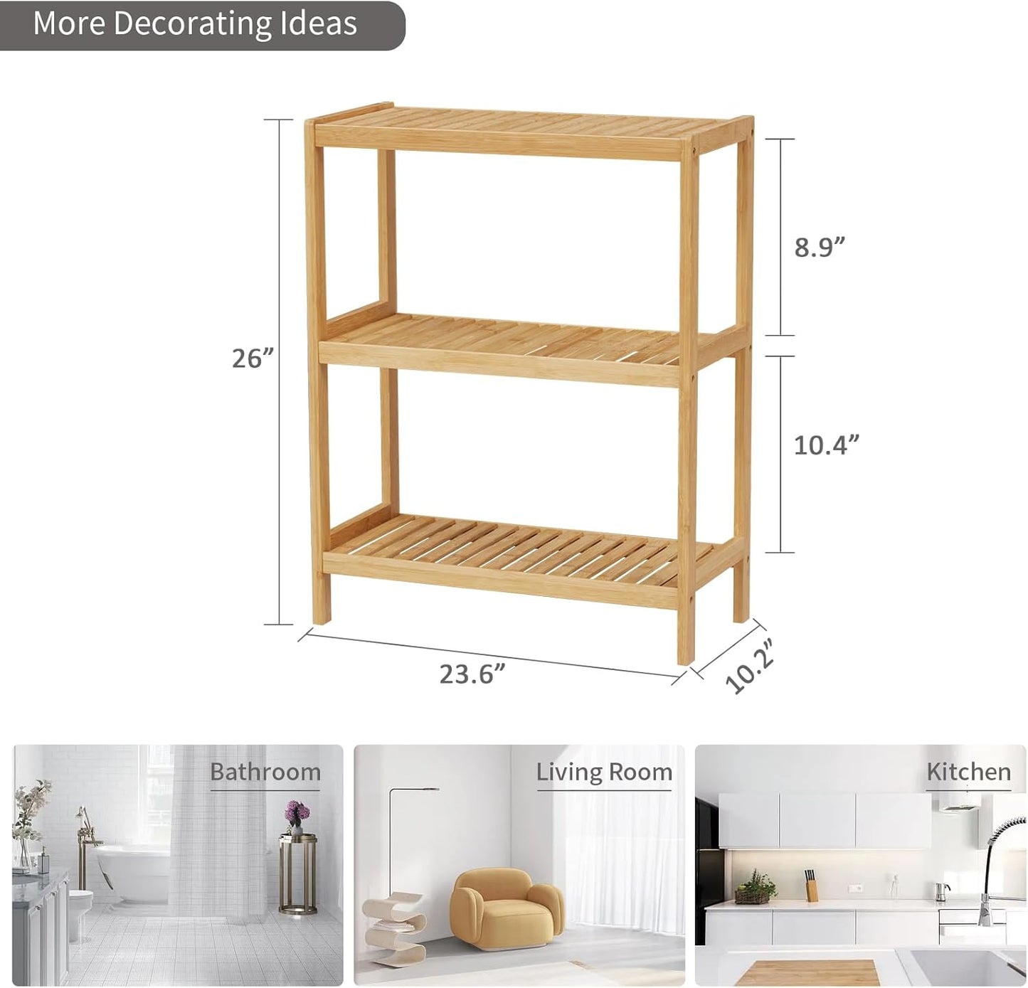 Bamboo Bathroom Shelf, Stand Utility Storage Shelf Multifunctional Bathroom  (3-Tier)