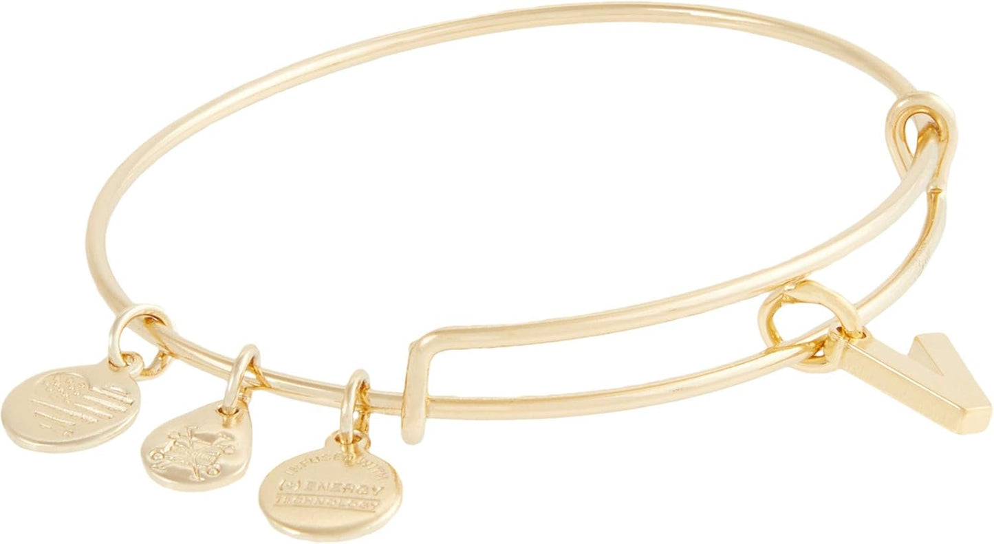 Alex and Ani Expandable Bangle for Women, Initials A to Z Letter Charms, Shiny Finish, 2 to 3.5 in