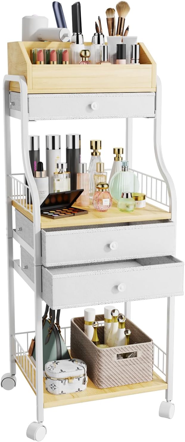 Floor Makeup Organizer Storage - Vanity Skincare Make Up Organizers and Storage with Drawers