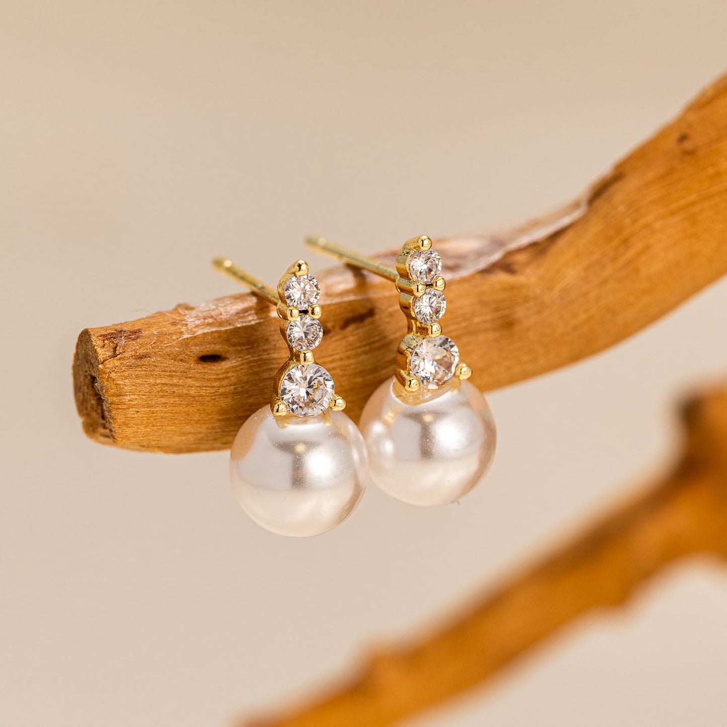 Pearl Earrings: 14k Gold-plated Cubic Zirconia Accented Pearl Drop Dangle Wedding Engagement Earrings For Women Bridal Bridesmaid
