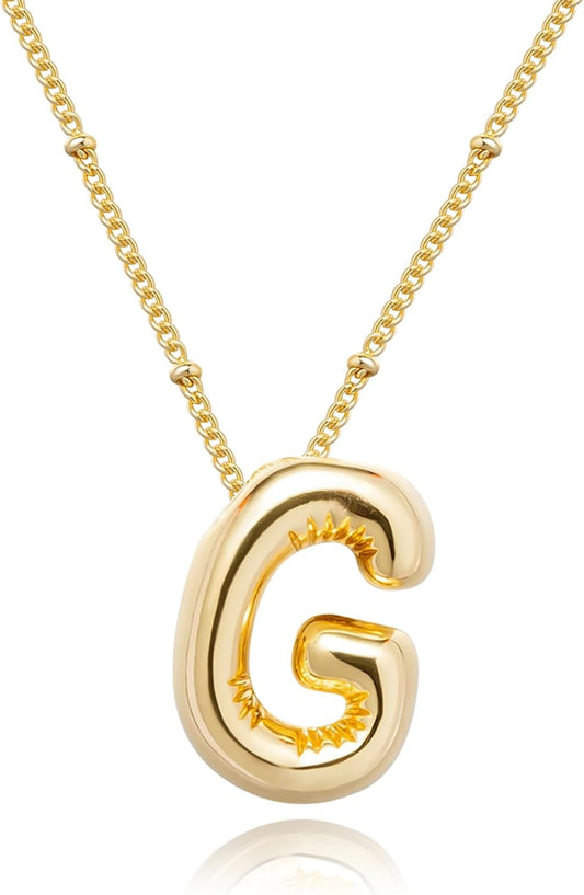 Bubble Gold Letter Necklace, 14k Gold Plated Balloon Initial Pendant, Dainty Chunky Custom Name Necklace for Women