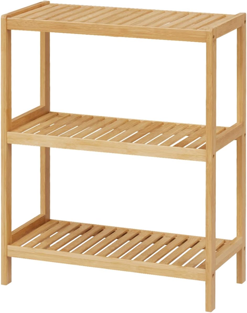 Bamboo Bathroom Shelf, Stand Utility Storage Shelf Multifunctional Bathroom  (3-Tier)