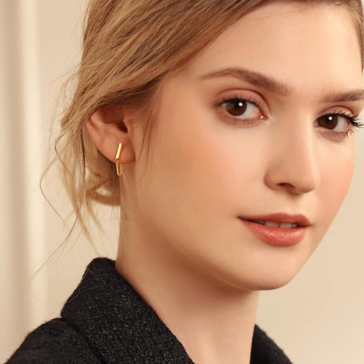 Chain Earrings for Women 18K Gold Plated Dainty Bar Drop Dangle Hypoallergenic Line Dangly Jewelry Gift for Teen Girls