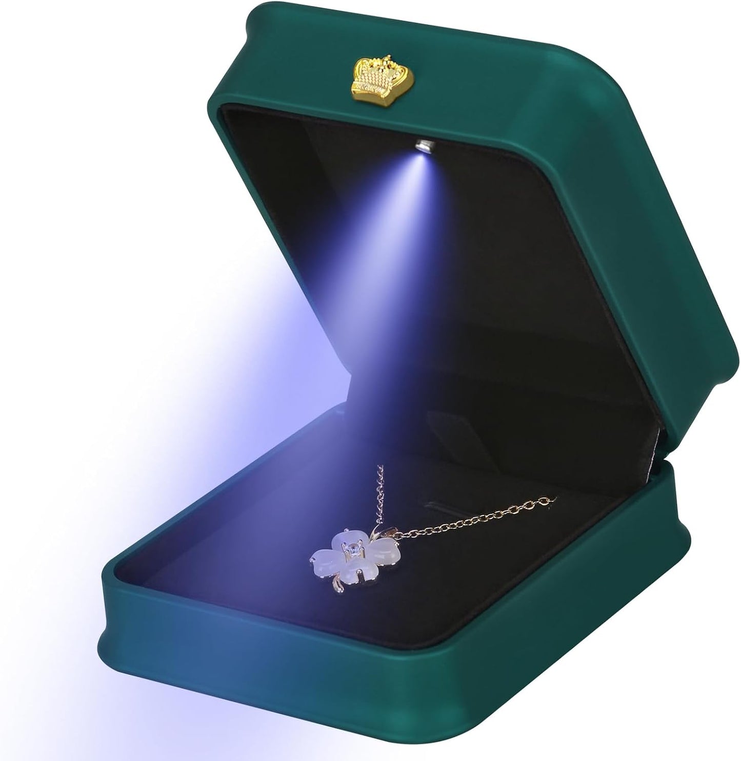 Necklace Pendant Gift Box with LED Light, Leather Jewellry Storage Display Case