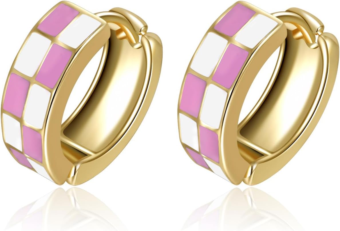 Small Hoop Cartilage Earrings Teacher Earrings for Women；White Black Enamel Hypoallergenic Hooped Gifts Gold and