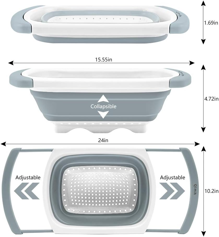 Qimh Collapsible Colander | Over The Sink Silicone Kitchen Strainers and Colanders with Extendable Handles