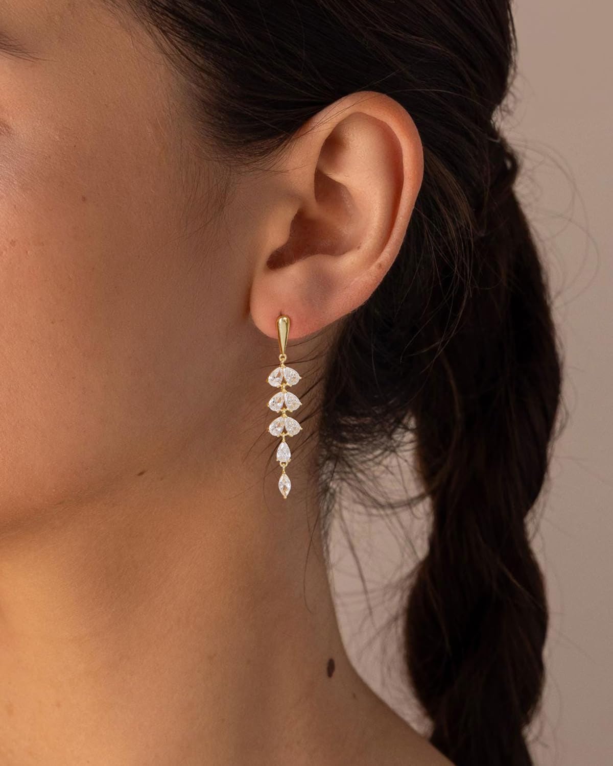 Cubic Zirconia Earrings - 14K Gold Plated Cubic Zirconia CZ Wedding Earrings for Women Bridal Bridesmaid