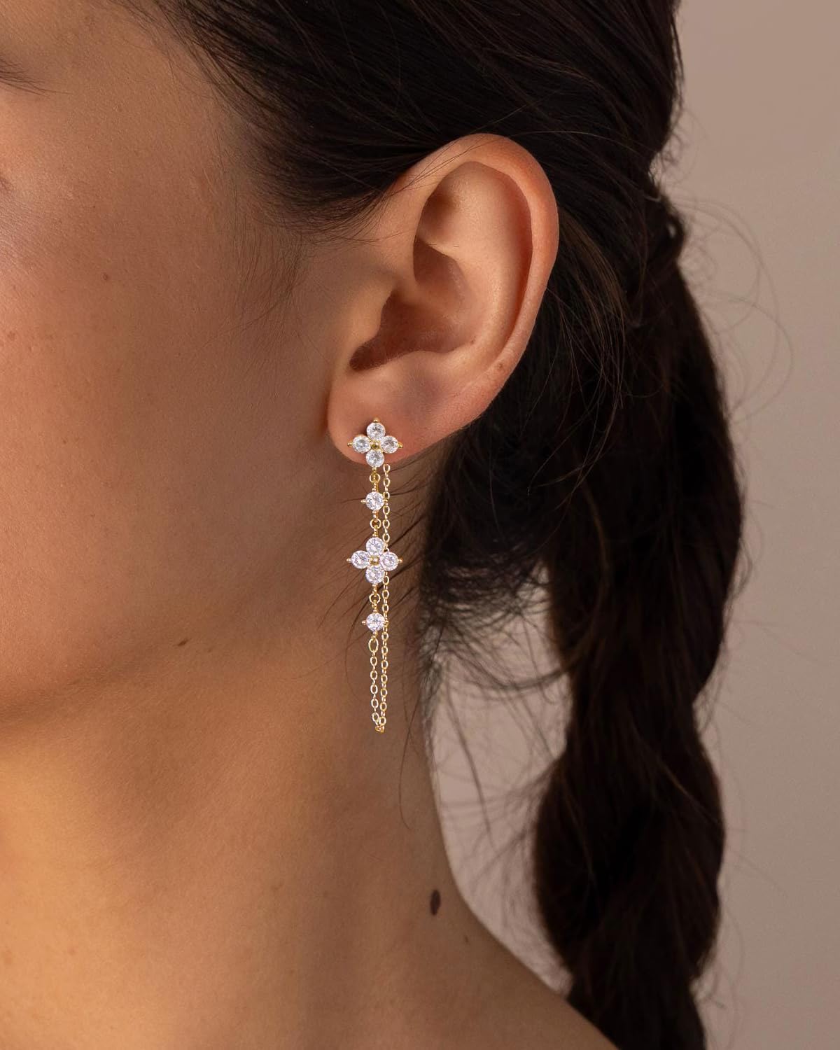 Cubic Zirconia Earrings - 14K Gold Plated Cubic Zirconia CZ Wedding Earrings for Women Bridal Bridesmaid