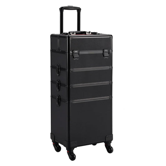 4 in 1 Professional Makeup  Case Aluminum Cosmetic Case Rolling Makeup Case Extra Large Trolley