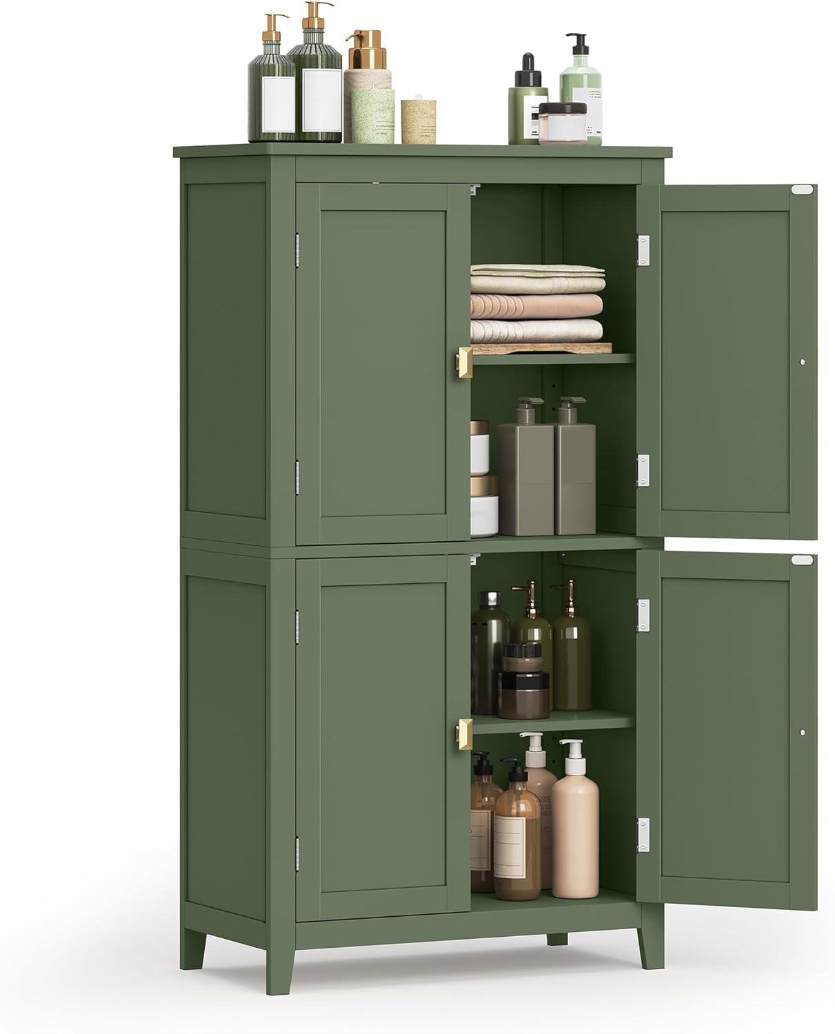 Floor Storage Cabinet, Freestanding Storage Unit with 4 Doors, Adjustable Shelves, for Entryway, Bathroom