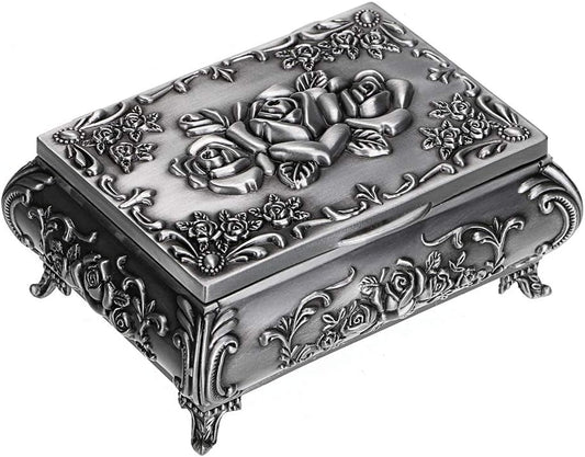 Vintage Metal Jewelry Box For Rings Earrings Necklace Treasure Chest Organizer