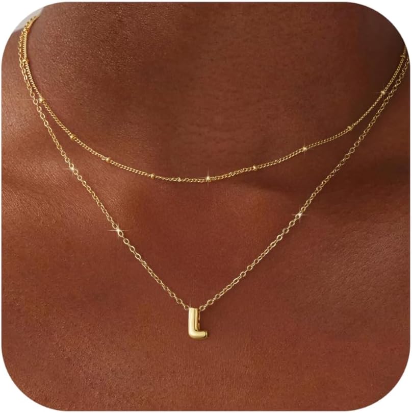 Bubble Initial Necklace: Personalized Layered Letter Pendant In Gold/Silver, Dainty Stackable Choker, Cute Teen Girl Gift