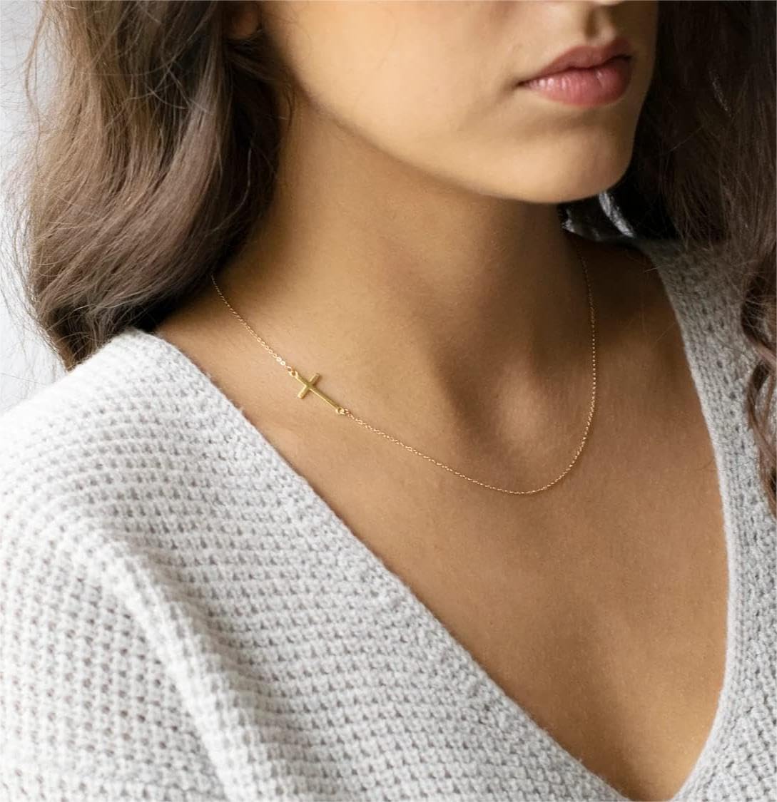 Two-Tone Cross Necklace, 14K Gold & Silver Plated Minimalist Dainty Chain, Religious Gift & Everyday Jewelry for Women