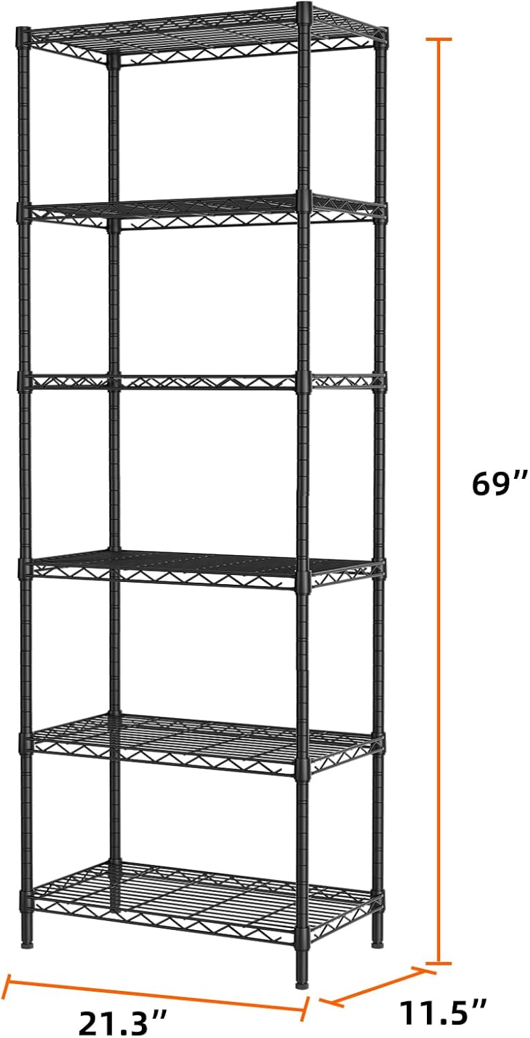 6 Tier Adjustable Storage Shelf Wire Shelving Unit Metal Shelves Standing Closet Bathroom Organizers