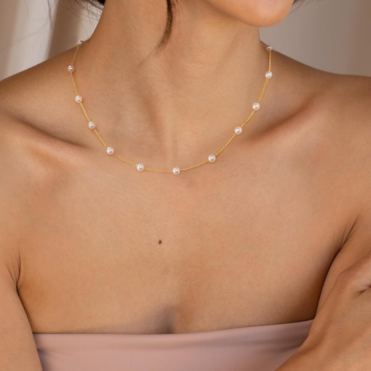 Dainty Handmade Layered Pearl Necklace: 14K Gold Plated Pendant & Chain for Women, Everyday Elegant Jewelry Gift
