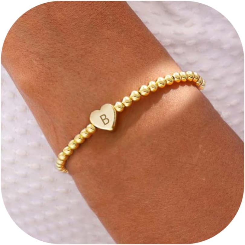 Beaded Bracelets for Women Dainty Heart Initial Bracelet Letter A-Z Charm Bracelet for Women
