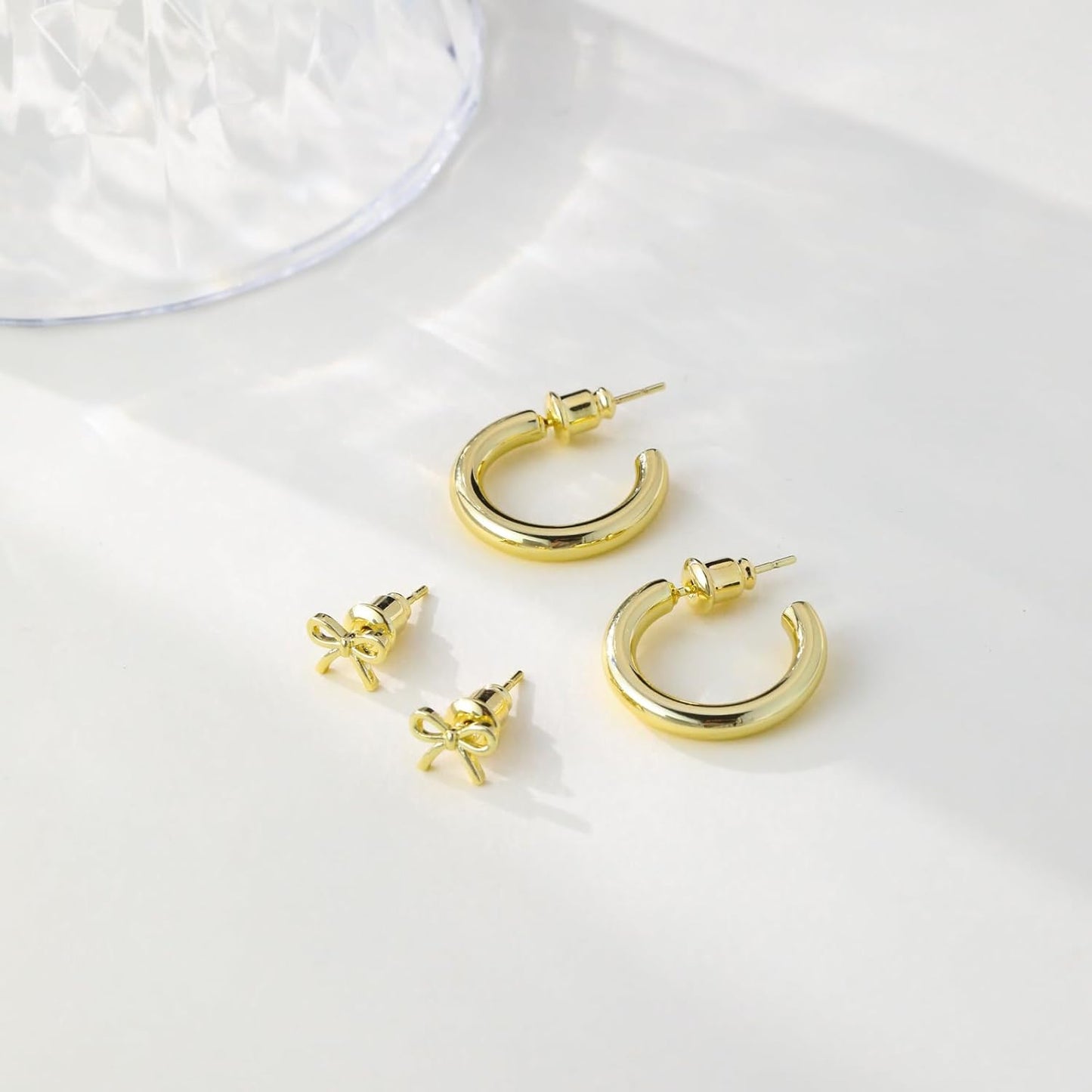 Gold Hoop Earrings Set for Women Trendy, 14K Gold Plated Chunky Hypoallergenic Small Diamond Cartilage Hoops Cute Cubic