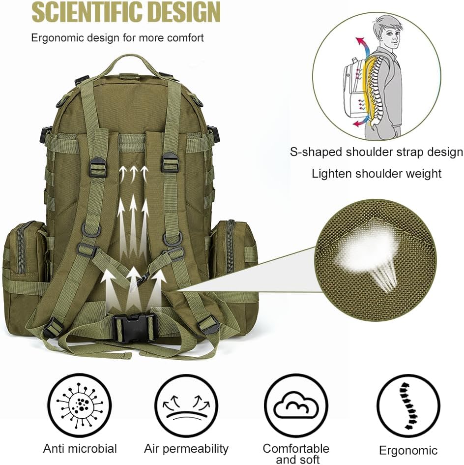 Large Military Tactical Backpack for Men, 40-50L Backpacks for Women, with Molle System