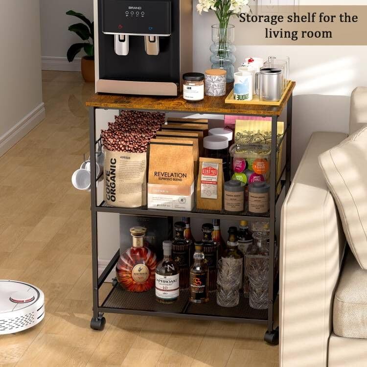 Rolling Kitchen Microwave Cart, 3 Tier Kitchen Utility Cart on Lockable Wheels