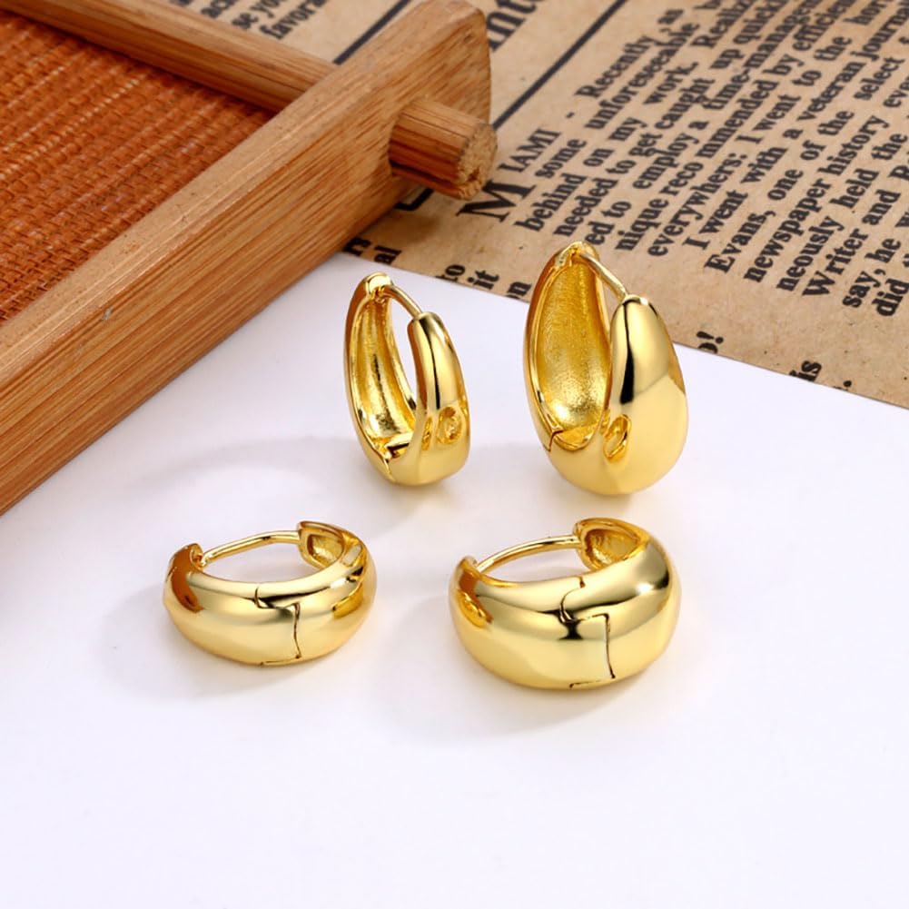 3Pairs Gold Hoop Earrings Set for Women Trendy Chunky Huggie Dainty Earrings Jewelry for Women Teens
