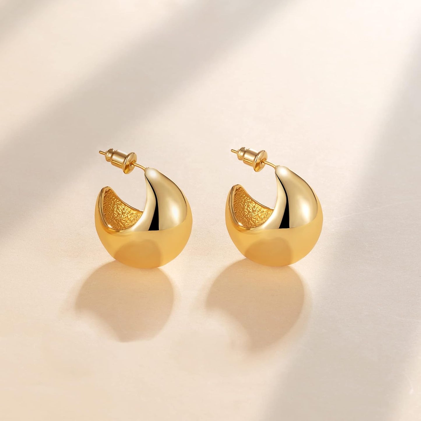 Chunky Gold Hoop Earrings for Women, 14k Gold Plated Thick Triple Hoop Earrings Hypoallergenic Trendy Chunky Gold Hoops