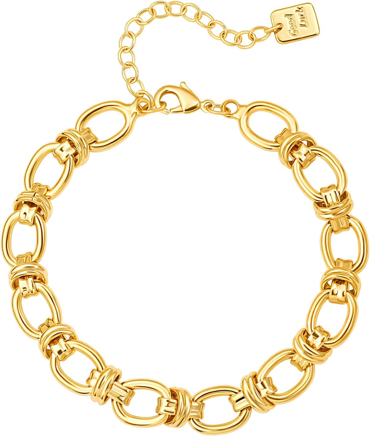 18k Gold Plated Personalized Chunky Cuban Oval Link Chain Bracelets for Men Toggle Rope Bracelet Jewelry for Women